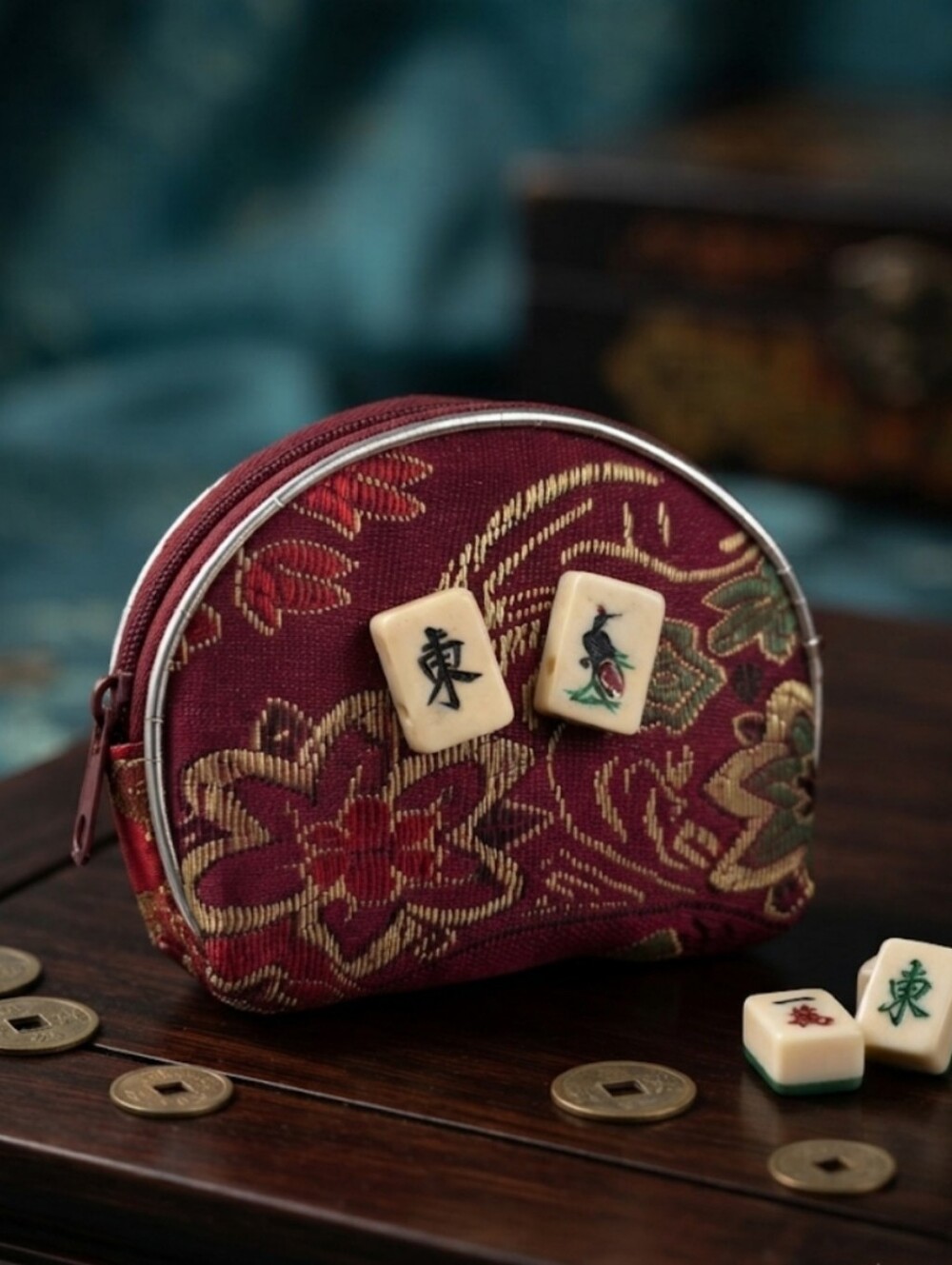Upcycled Mahjong Tile Embroidered Coin Purse